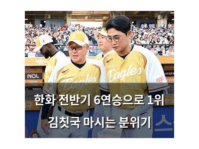 한화 전반기 6연승으로 1위 김칫국 마시는 분위기
